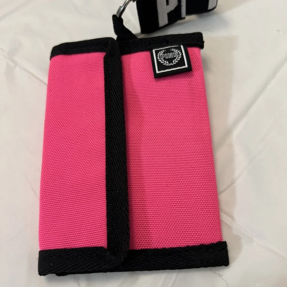 PINK VS Lanyard ID Holder Pouch Wallet Keychain Black‎ White Trendy Gorpcore